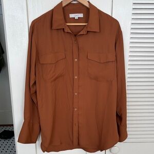 LOFT Chestnut Brown Collared Button Down Shirt Oversized Sz L